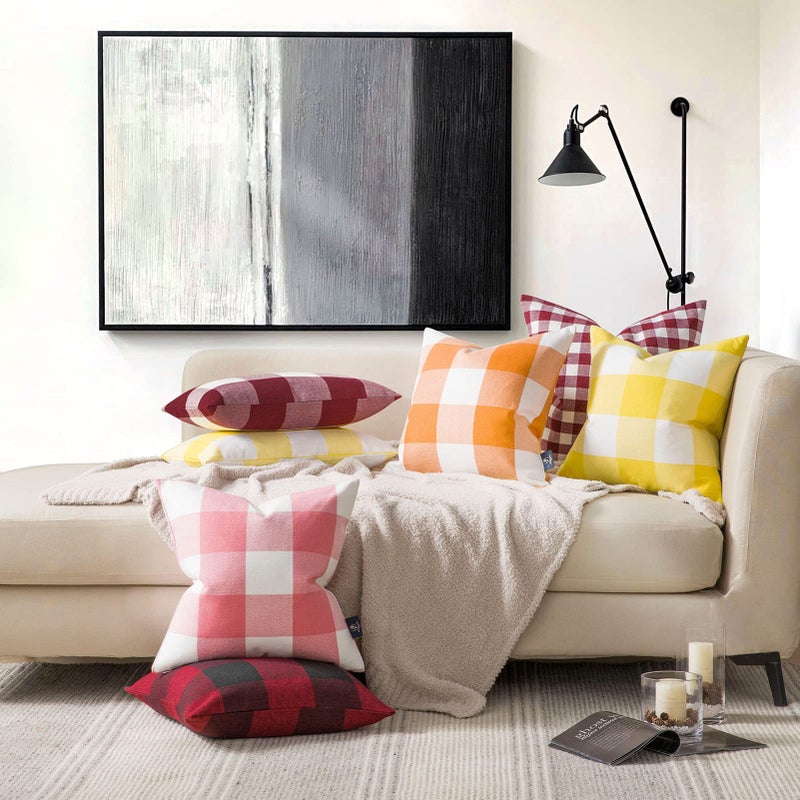 Phantoscope Pack of 2 Gingham Buffalo Check Plaid Throw Decorative Pillow Cover Outdoor Indoor Throw Pillows Farmhouse Square Pillow Cases for Home Decor Pink,18 x 18 Inches - Image 5